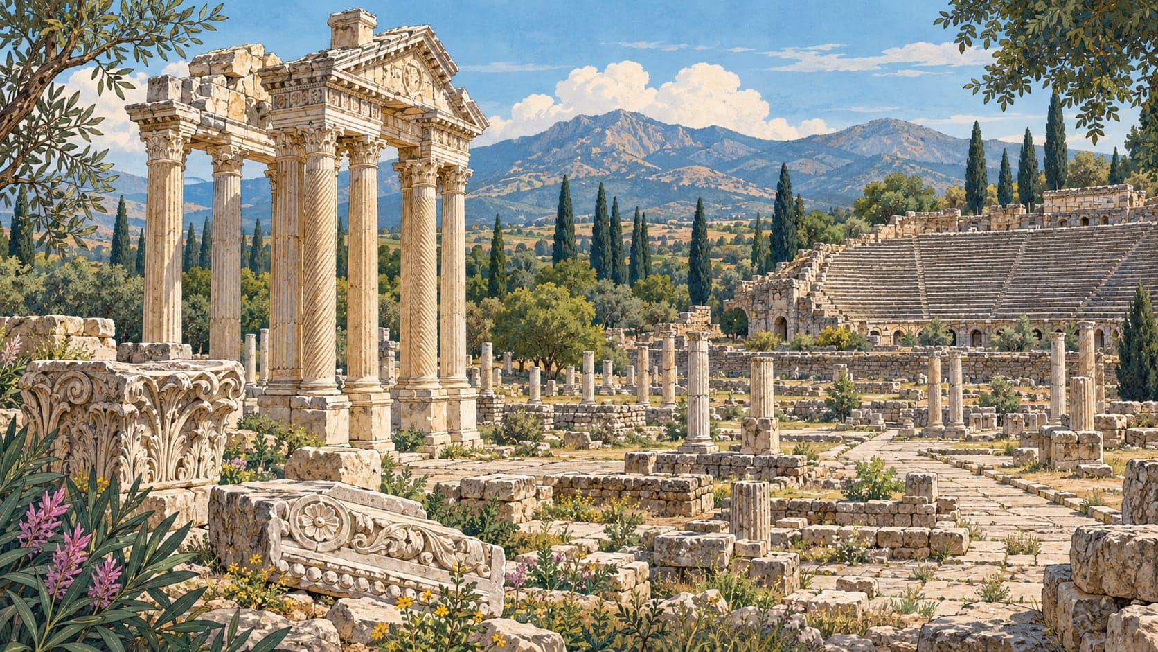 Illustration of Aphrodisias Archaeological Site, Aydın