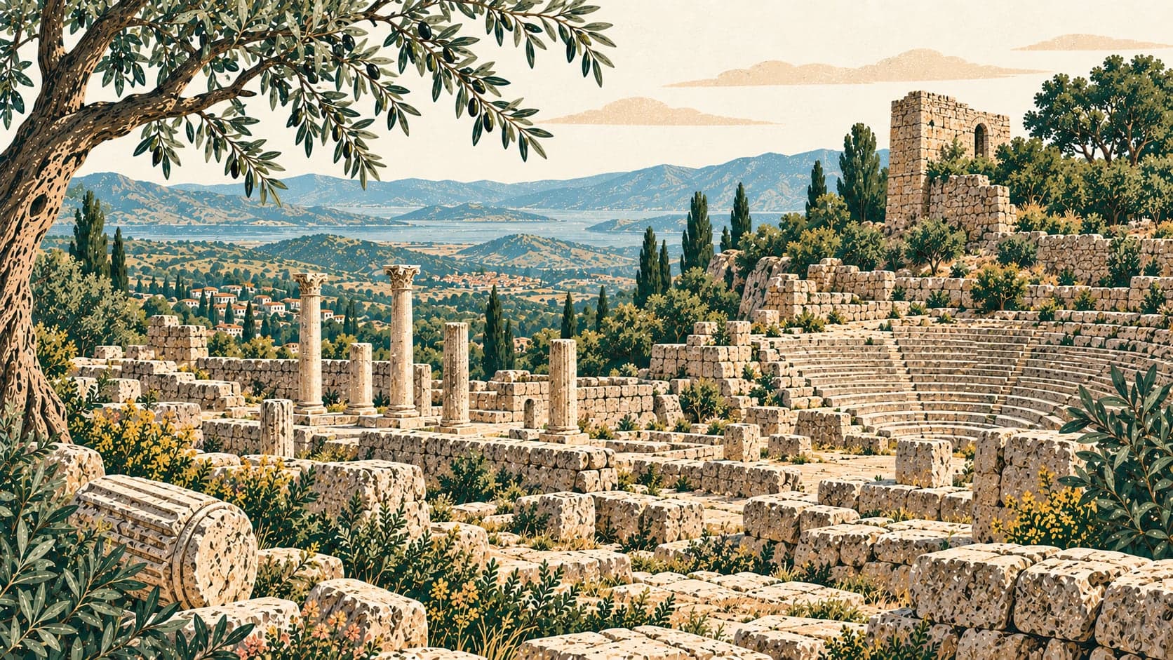 Illustration of Aigai Archaeological Site, Manisa