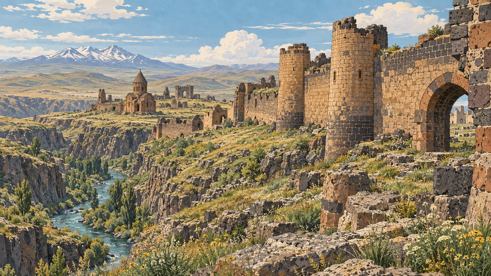Illustration of Ani City Walls, Kars