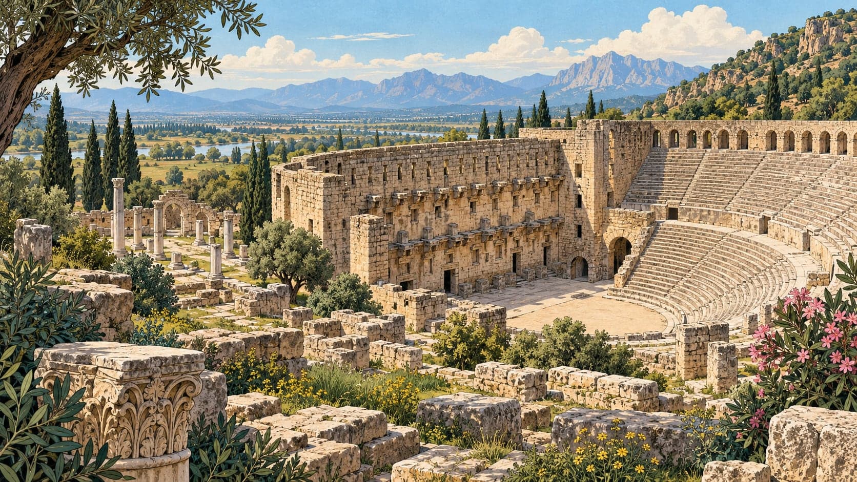 Illustration of Aspendos Archaeological Site, Antalya