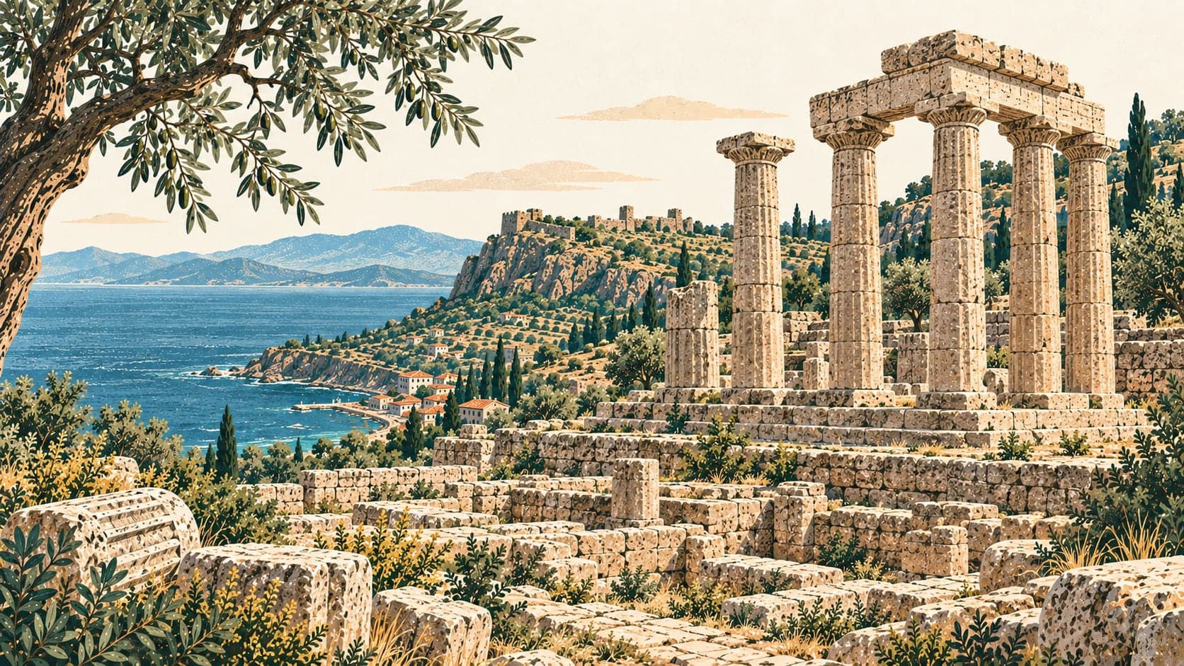 Illustration of Assos Archaeological Site, Çanakkale