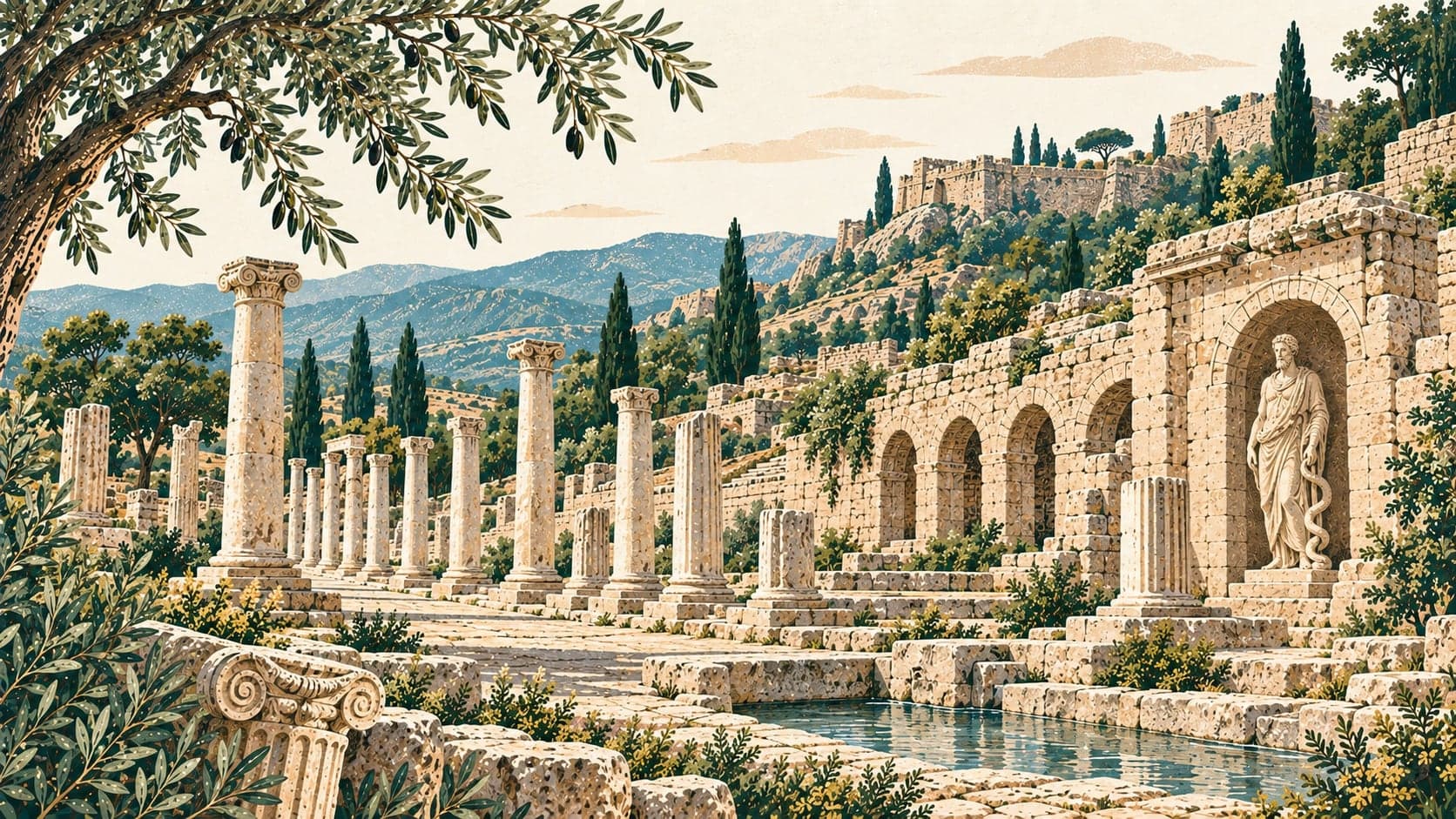 Illustration of Pergamon Asklepion, İzmir