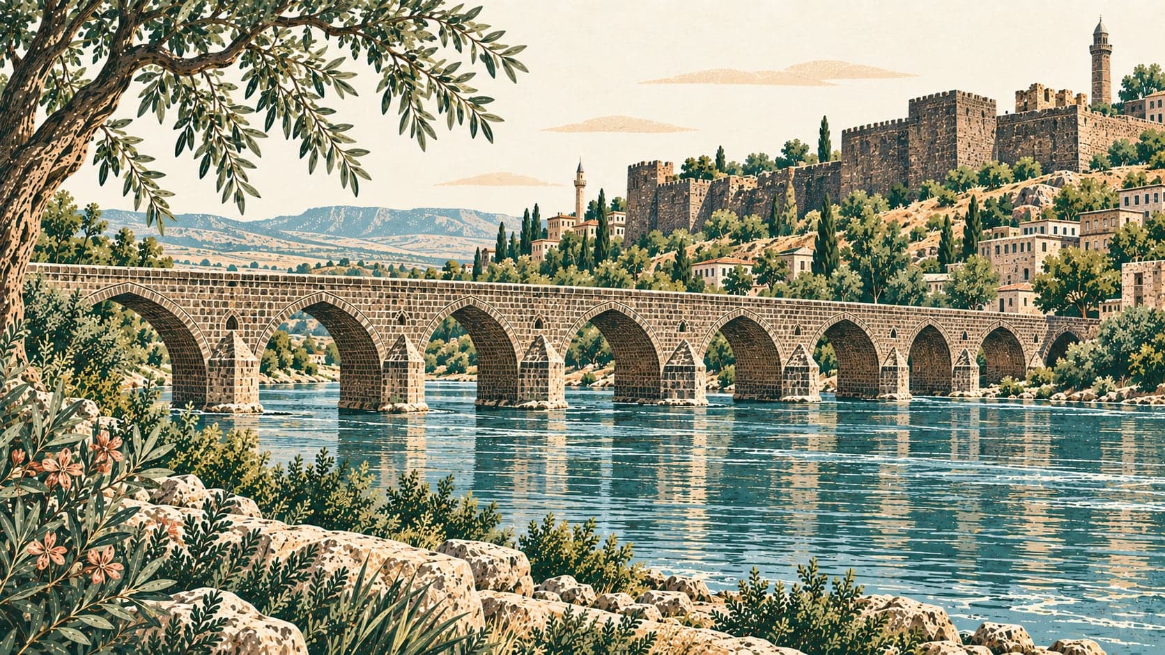Illustration of Dicle Köprüsü, Diyarbakır