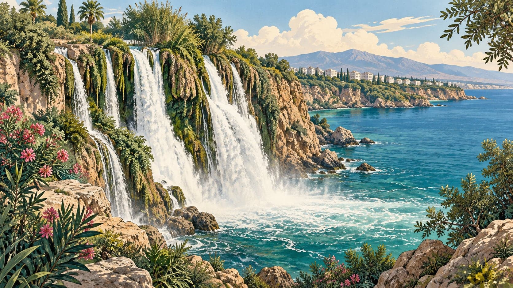 Illustration of Düden Waterfall, Antalya