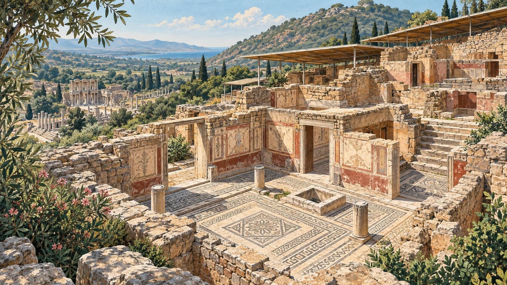 Illustration of Ephesus Archaeological Site - The Terrace Houses, İzmir