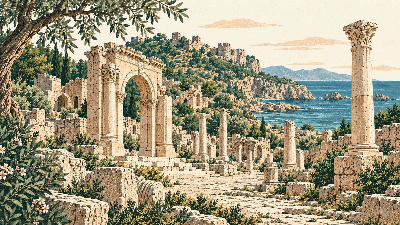 Illustration of Elaiussa Sebaste Ancient City, Mersin