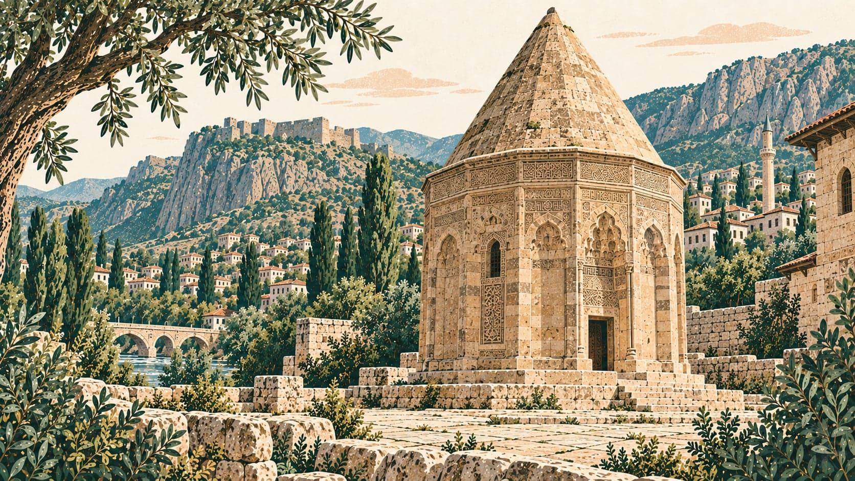 Illustration of Emir Bayındır Tomb Tower, Bitlis