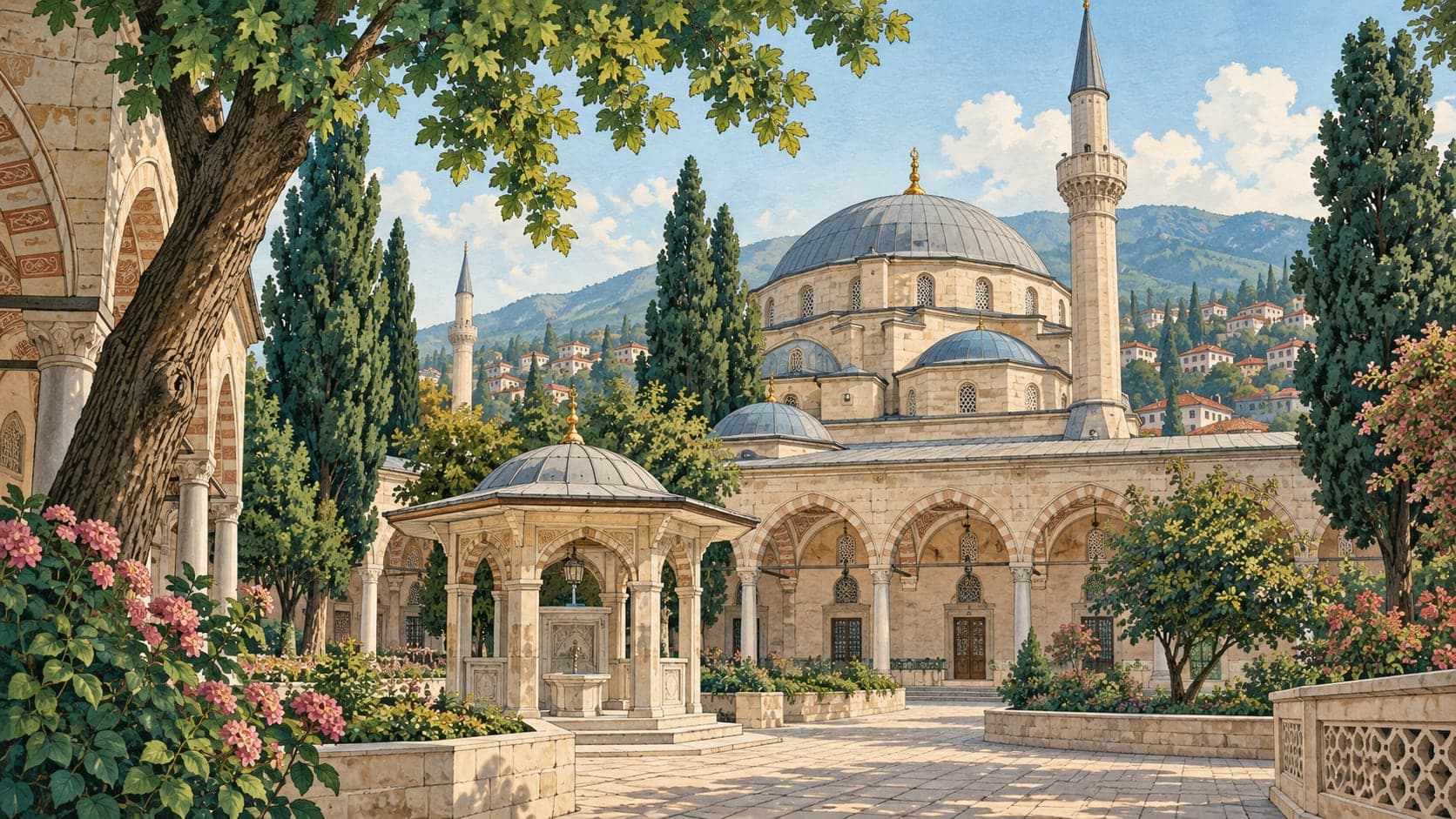 Illustration of Emir Sultan Mosque, Bursa