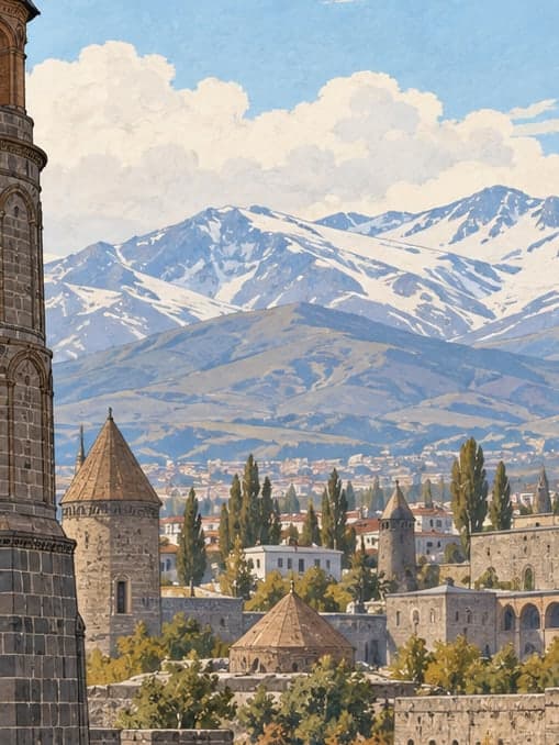 Illustration of Erzurum Clock Tower (tepsi Minare), Erzurum