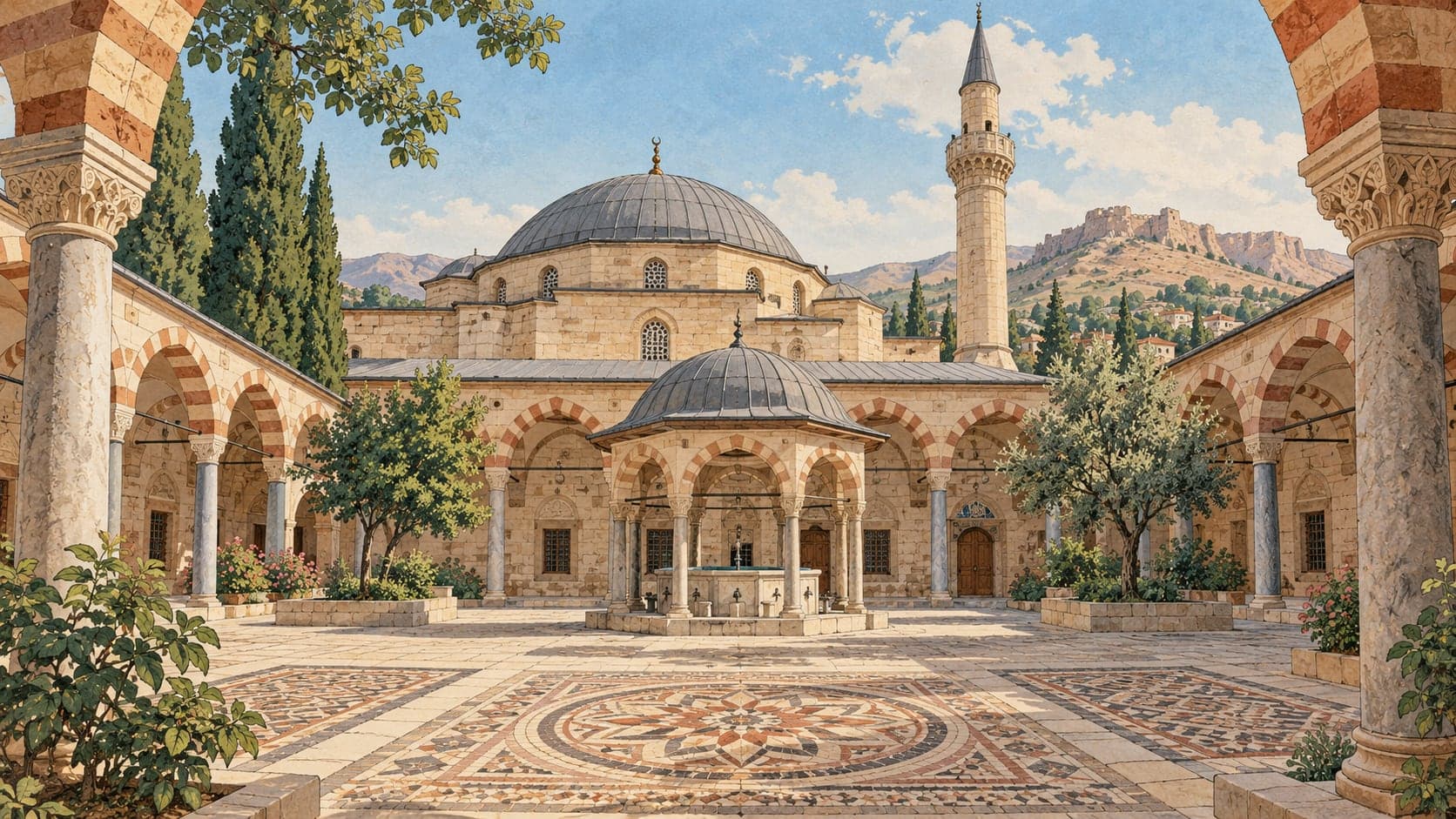 Illustration of Old Malatya (Battalgazi) Great Mosque, Malatya