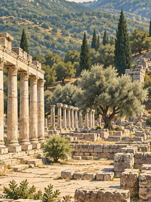 Illustration of Euromos Archaeological Site, Muğla