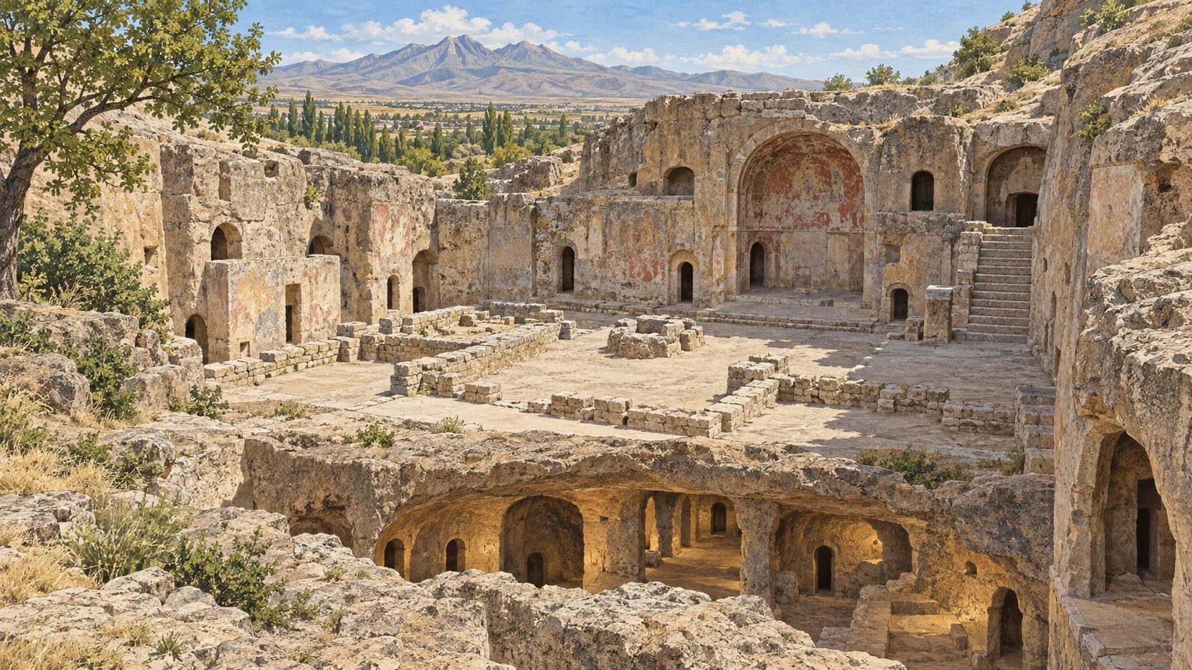 Gümüşler Monastery and Underground City çizimi, Niğde