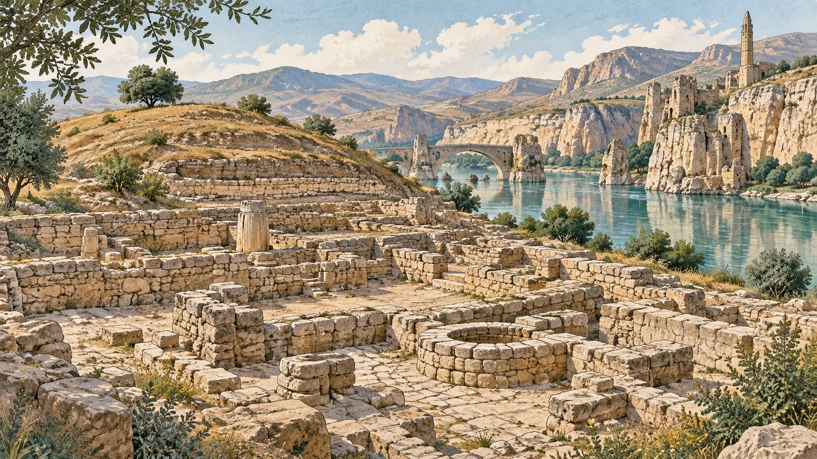Illustration of Hasankeyf Archaeological Site, Batman