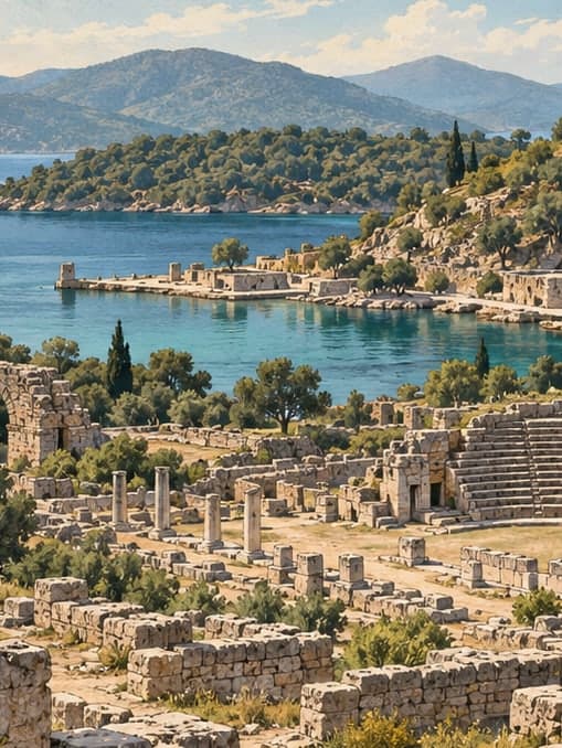 Illustration of İasos Archaeological Site, Muğla
