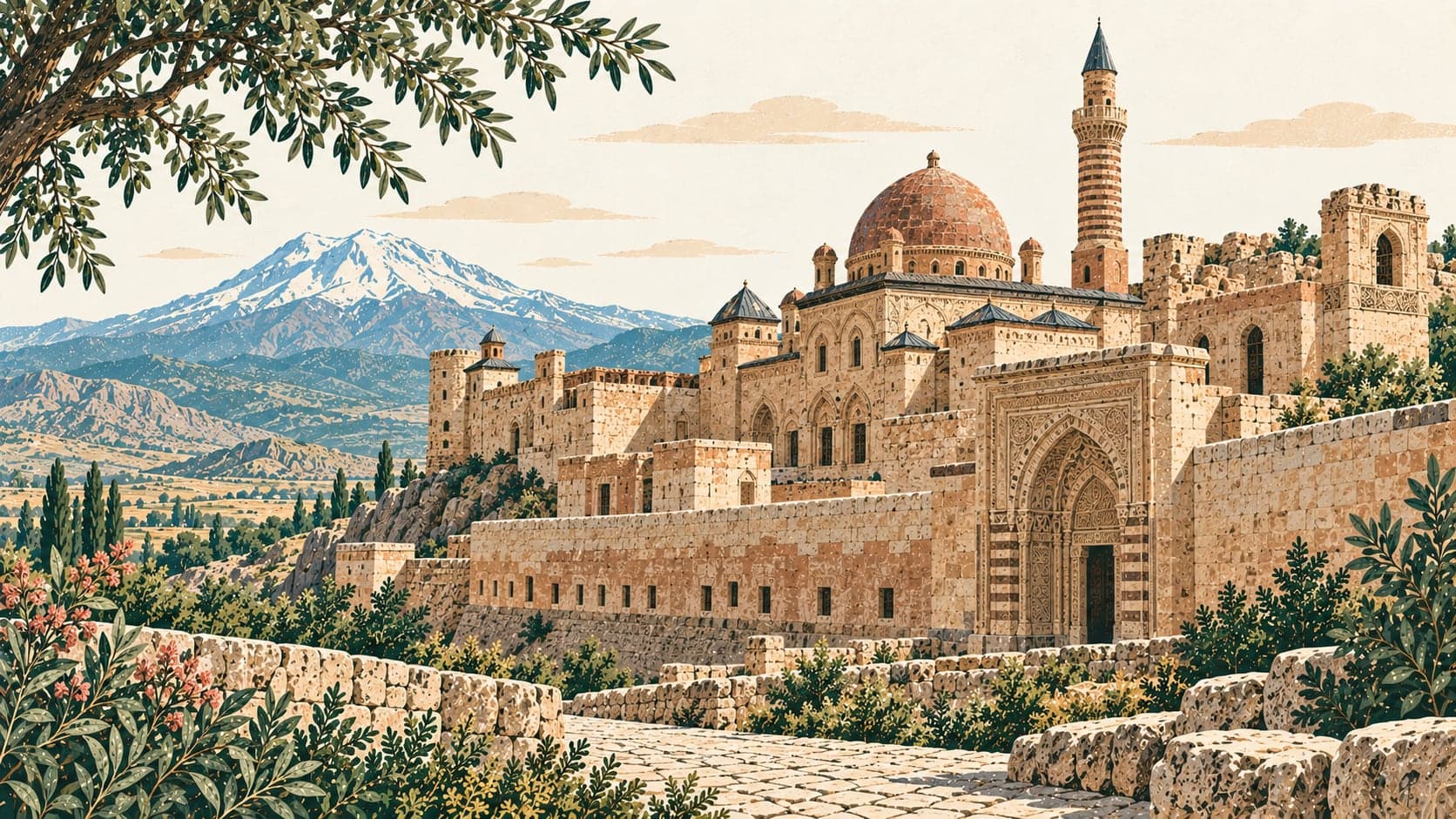 Illustration of İshak Paşa Palace, Ağrı