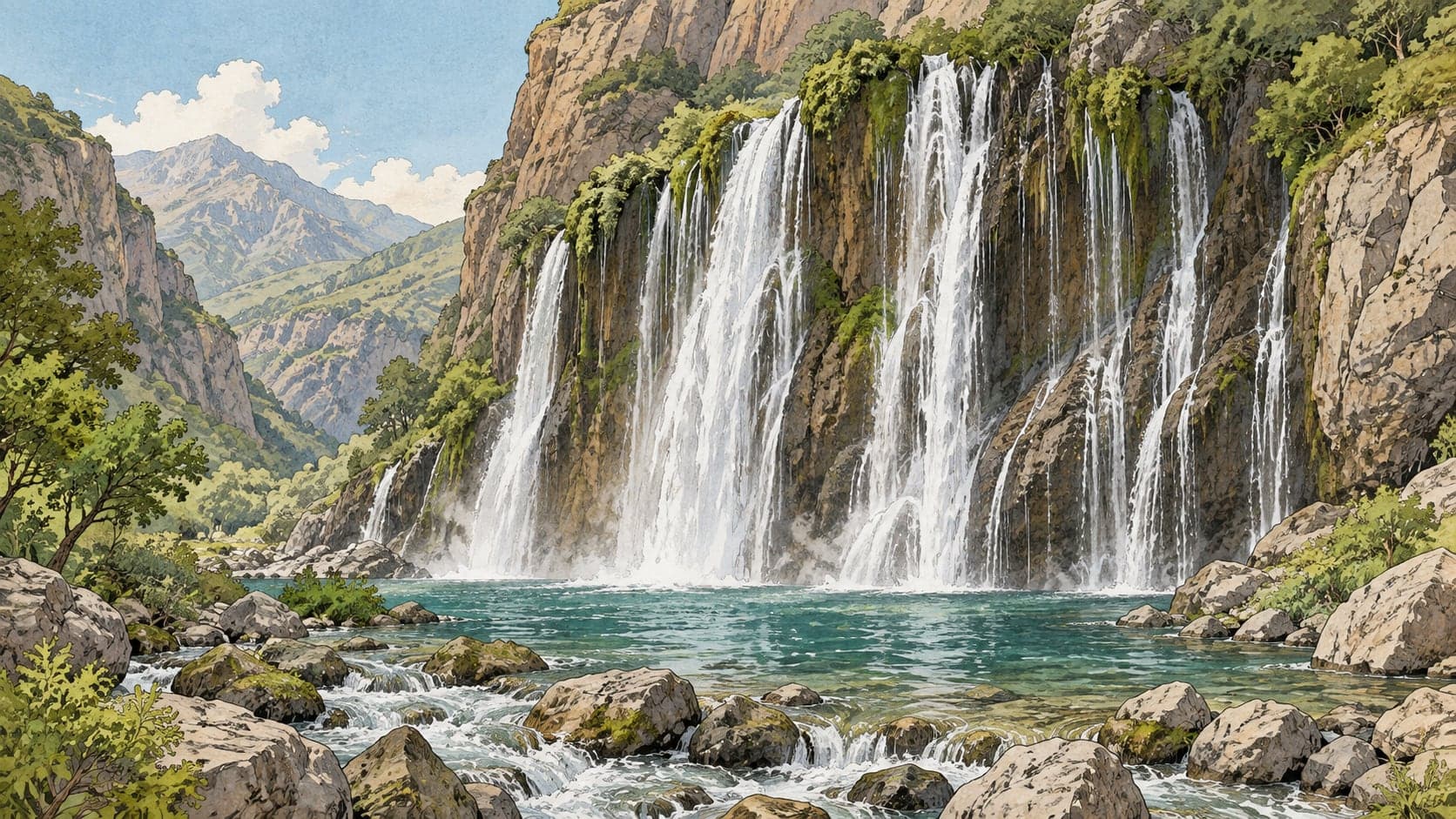 Illustration of Kapuzbaşı Waterfalls, Kayseri