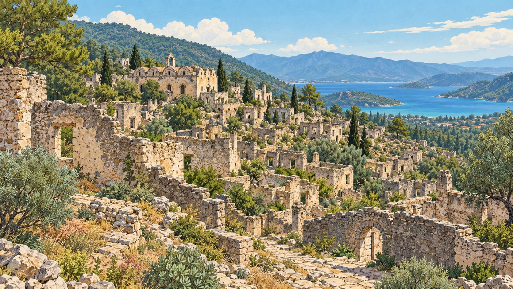Kayaköy Archaeological Site çizimi, Muğla
