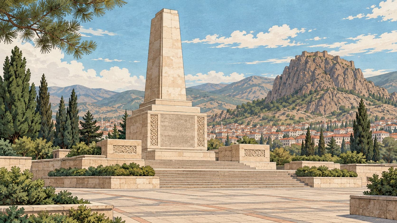 Illustration of Kocatepe Atatürk Monument and Inscription, Afyonkarahisar
