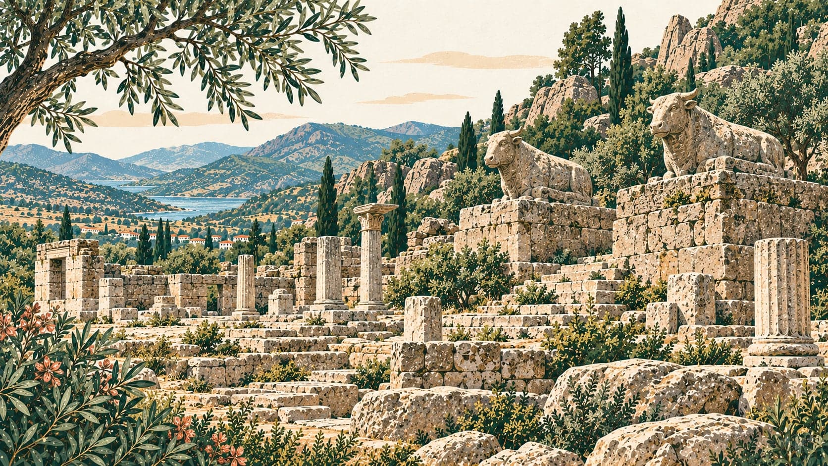 Illustration of Labraunda Archaeological Site, Muğla