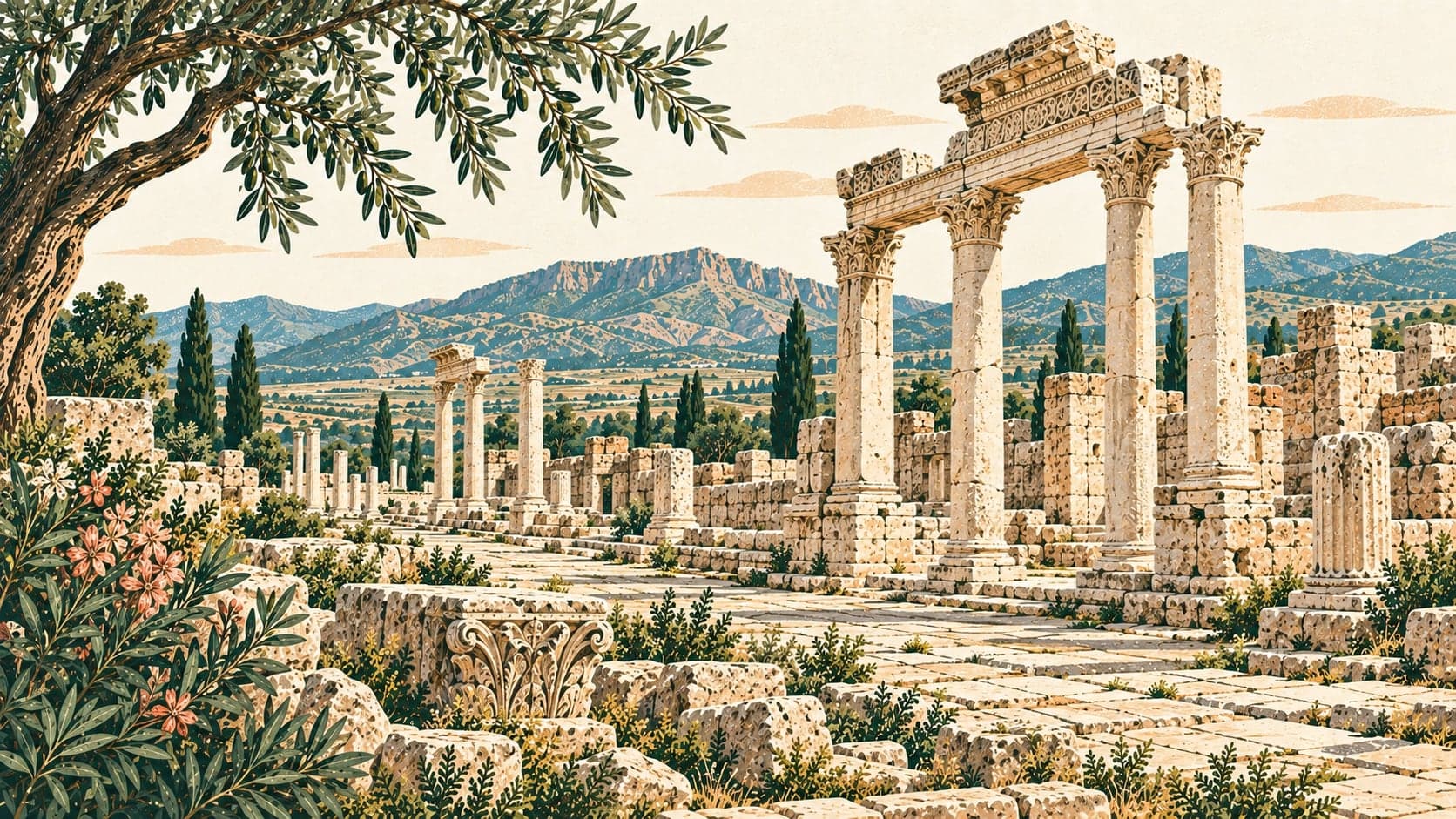 Illustration of Lounda Ancient City, Denizli