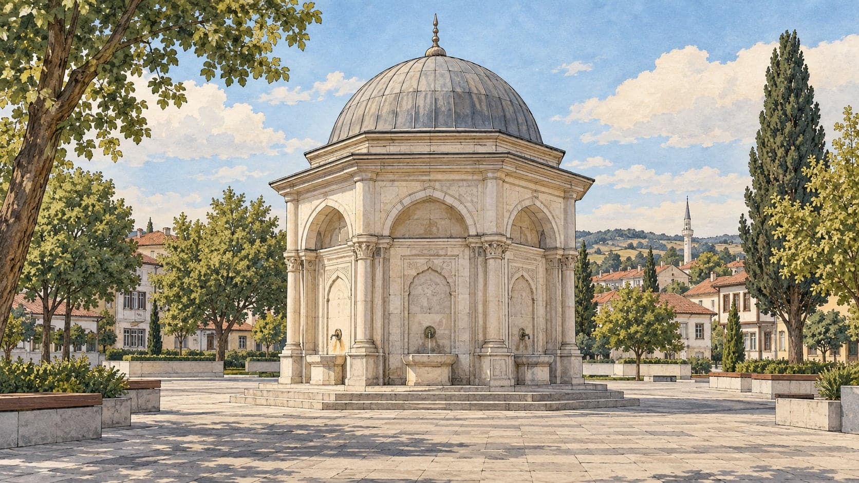 Illustration of Lüleburgaz Victory Fountain, Kırklareli