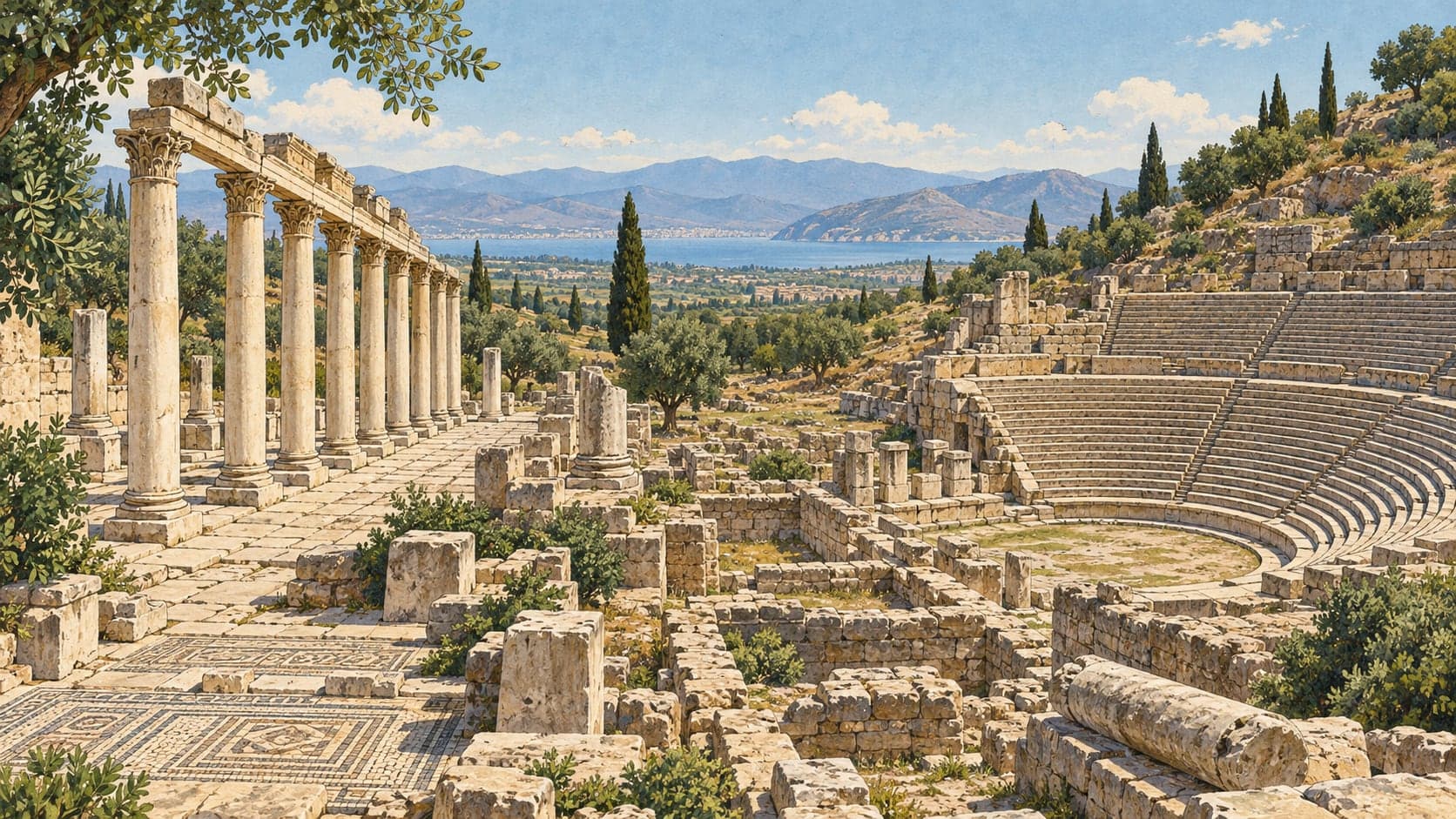 Illustration of Metropolis Archaeological Site, İzmir