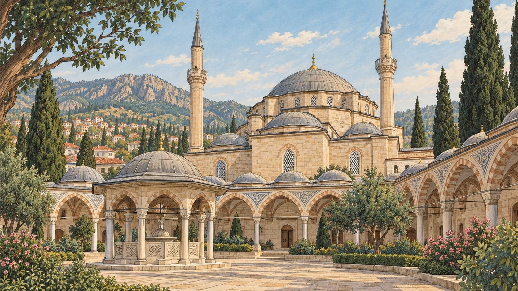 Illustration of Muradiye Mosque and Complex, Manisa