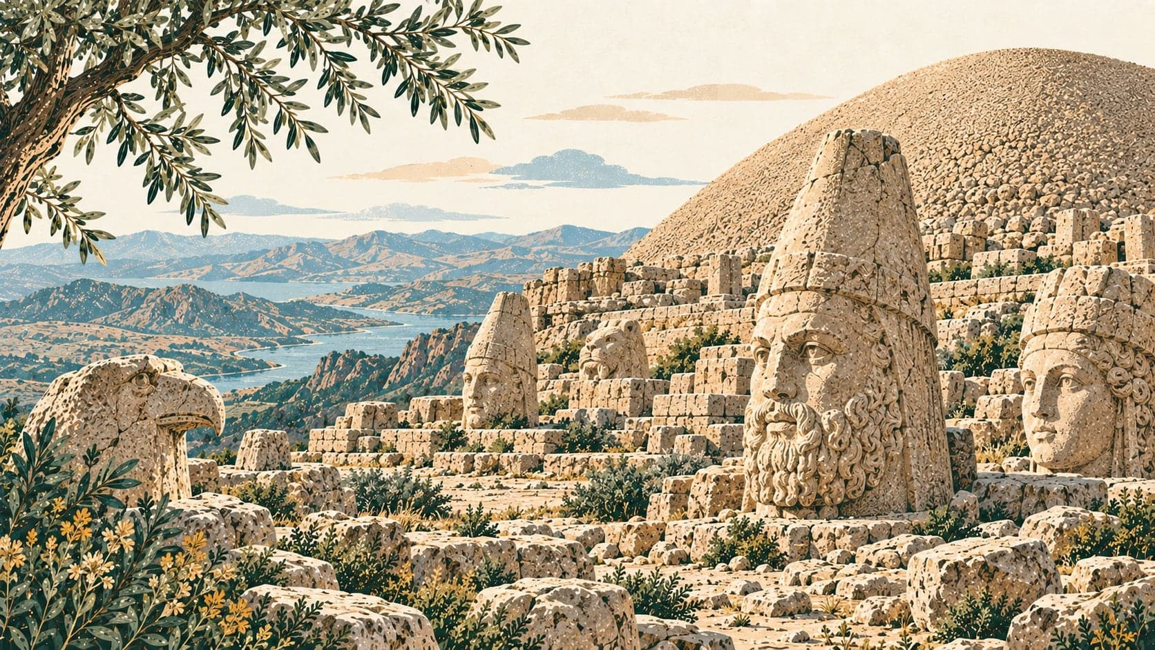 Illustration of Nemrut Archaeological Site, Adıyaman