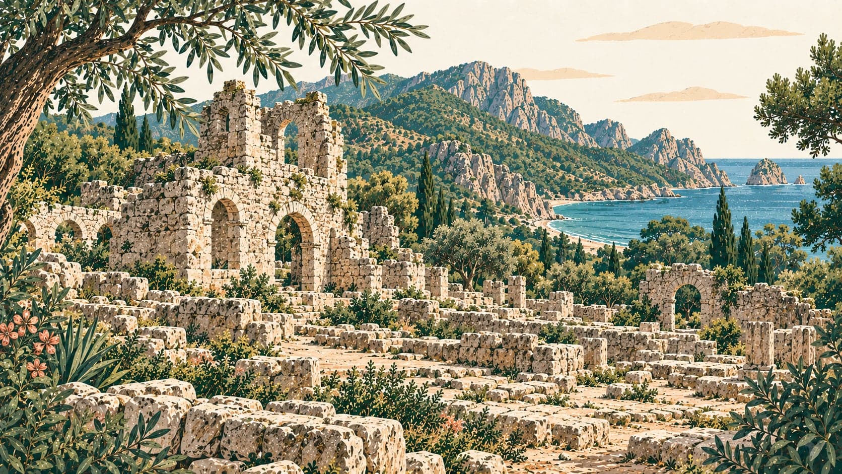 Illustration of Olympos Archaeological Site, Antalya