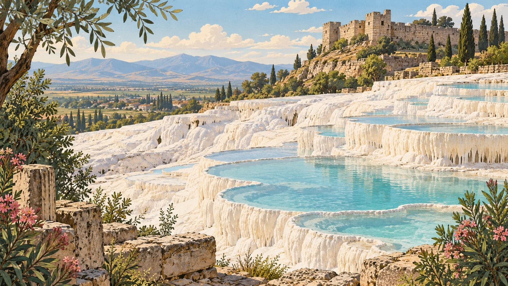 Illustration of Pamukkale Termal Suları, Denizli
