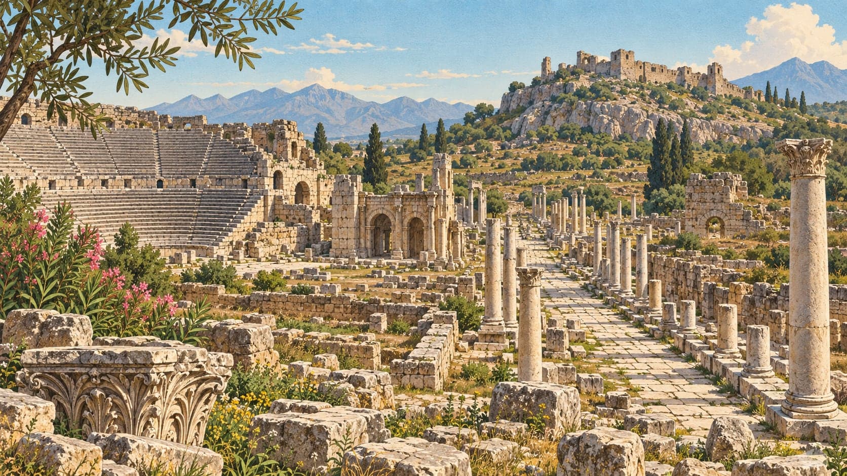 Illustration of Perge Archaeological Site, Antalya