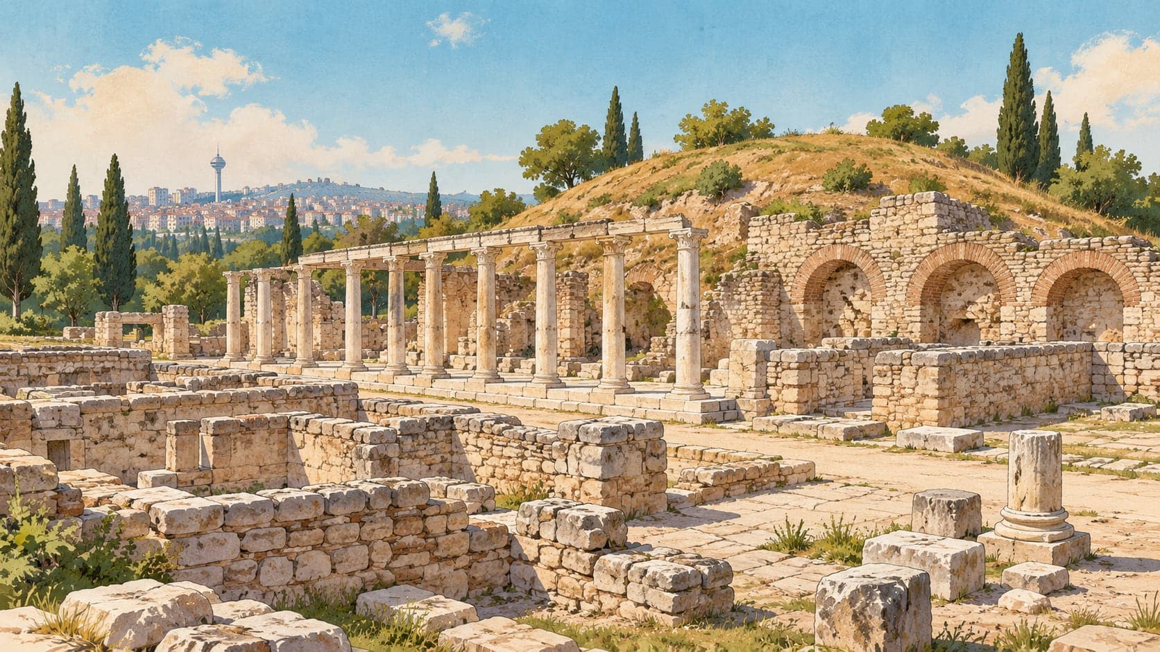 Roman Baths and Open Air Museum çizimi, Ankara