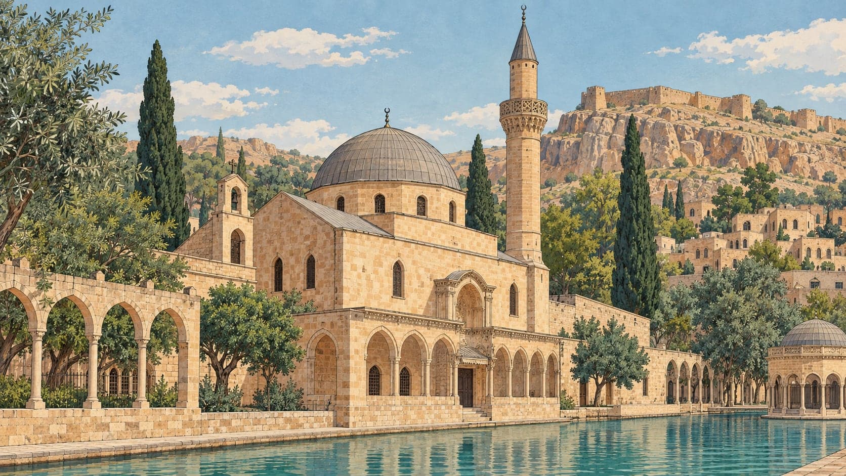 Illustration of Selahaddin Eyyubi Mosque / Saint Johannes Prodromos Addai Church, Şanlıurfa