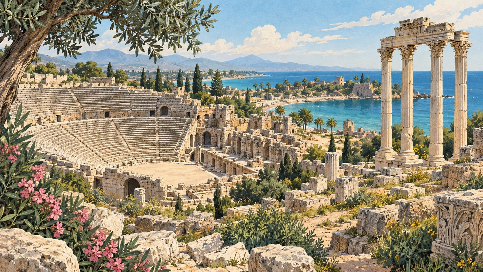 Illustration of Side Archaeological Site, Antalya