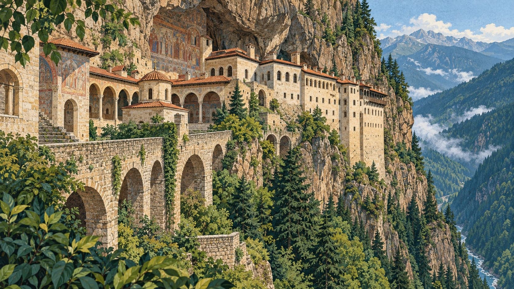 Illustration of Sümela Monastery, Trabzon