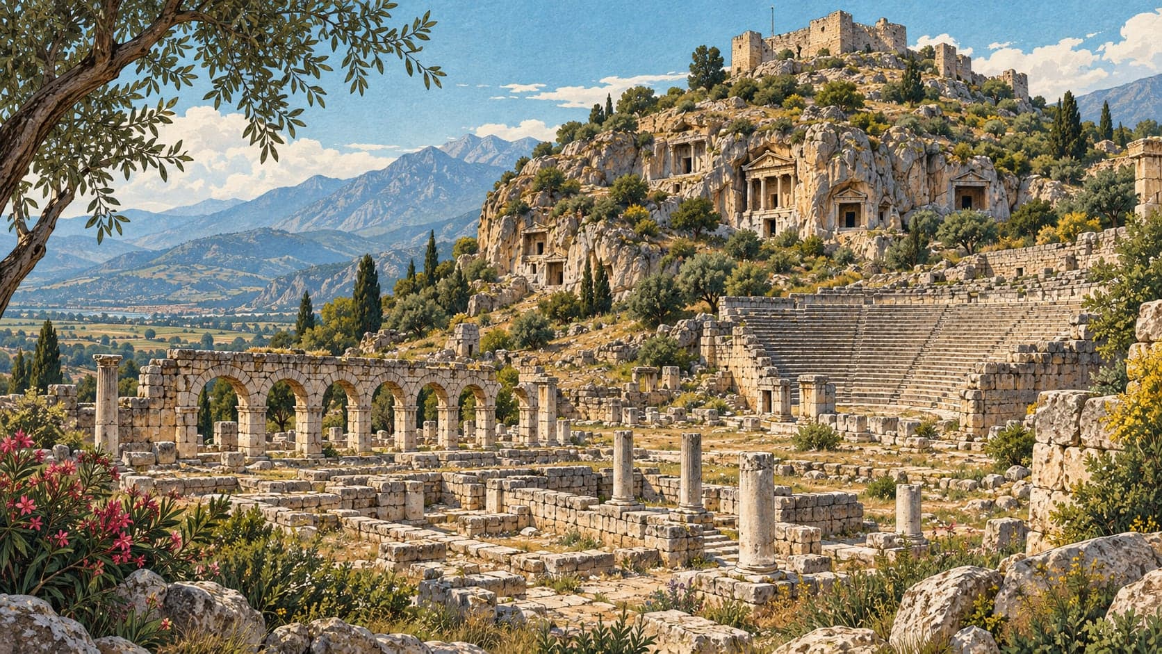 Illustration of Tlos Archaeological Site, Muğla