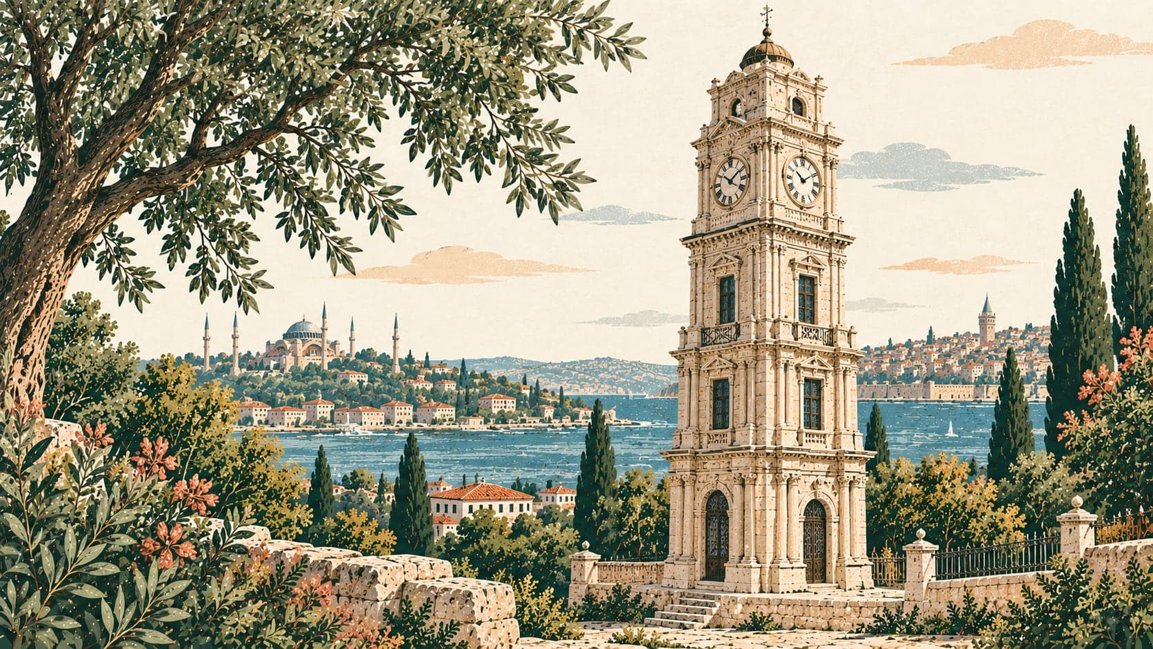 Illustration of Tophane Saat Kulesi, İstanbul