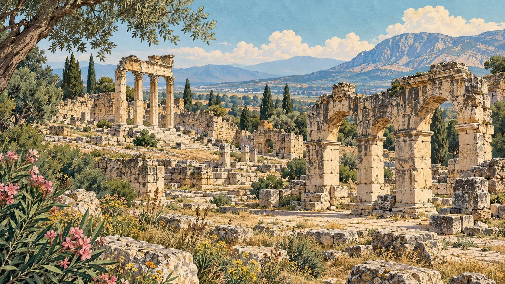 Illustration of Trapezapolis Ancient City, Denizli