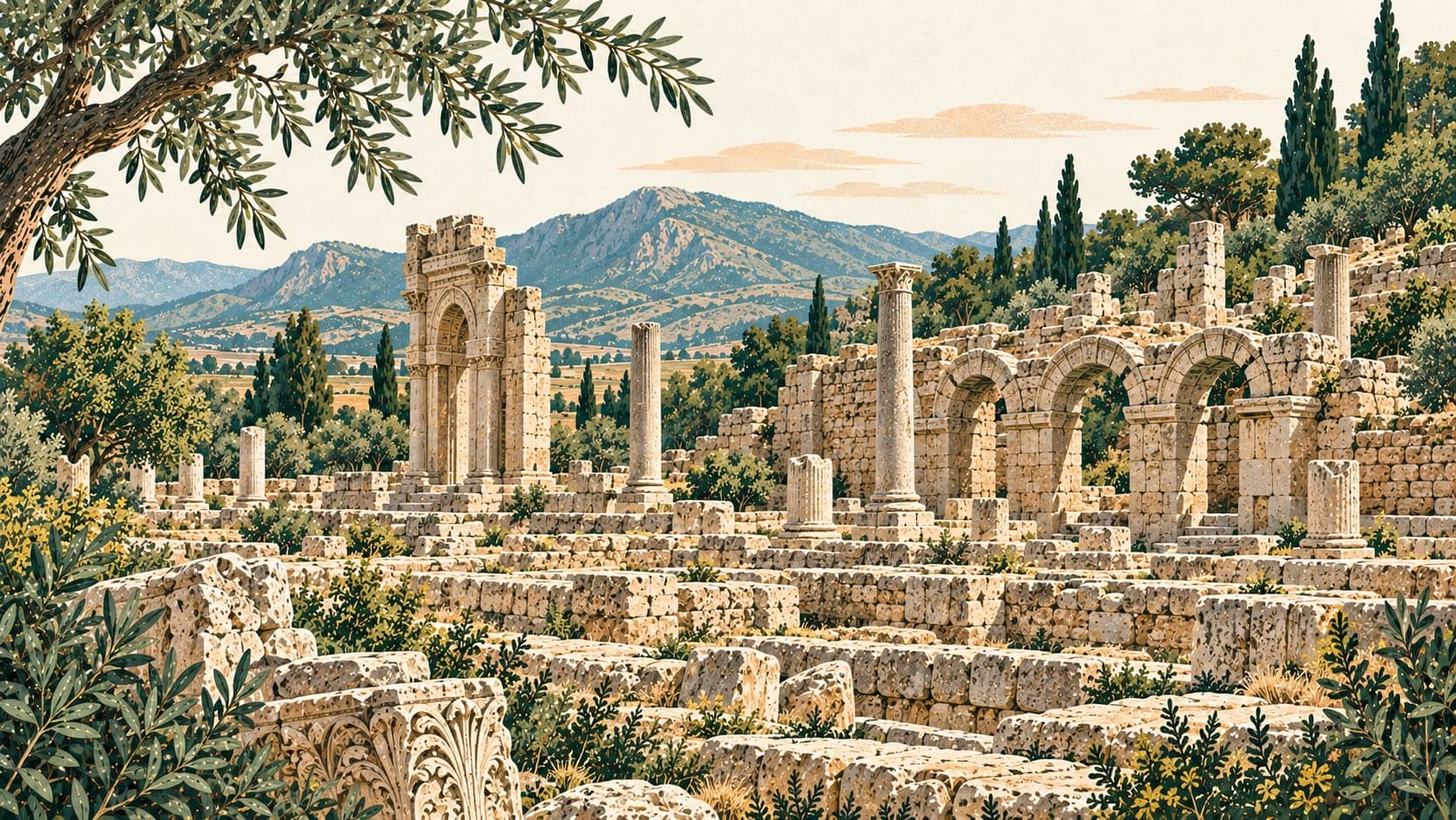 Illustration of Tripolis Archaeological Site, Denizli