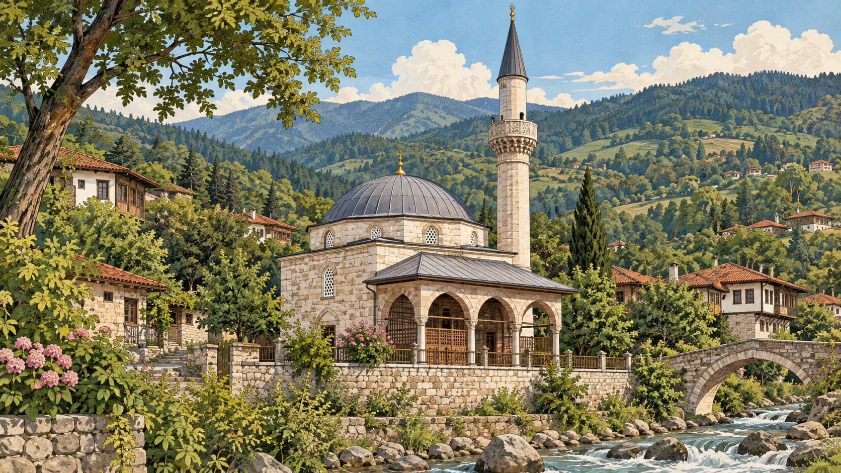 Illustration of Uğurlu Village New Meze Mosque, Düzce