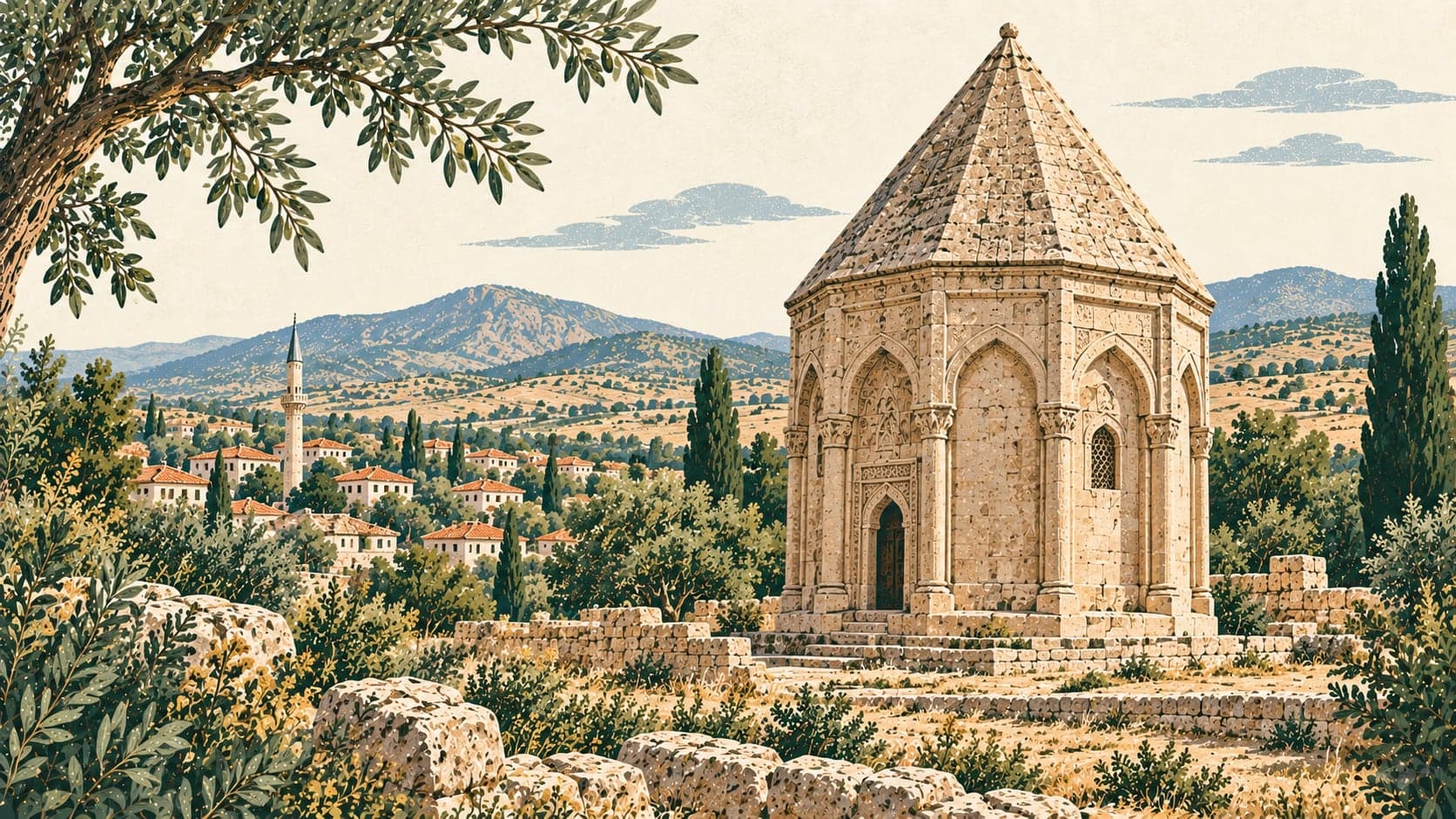 Illustration of Aflak Baba Tomb Tower, Kırşehir