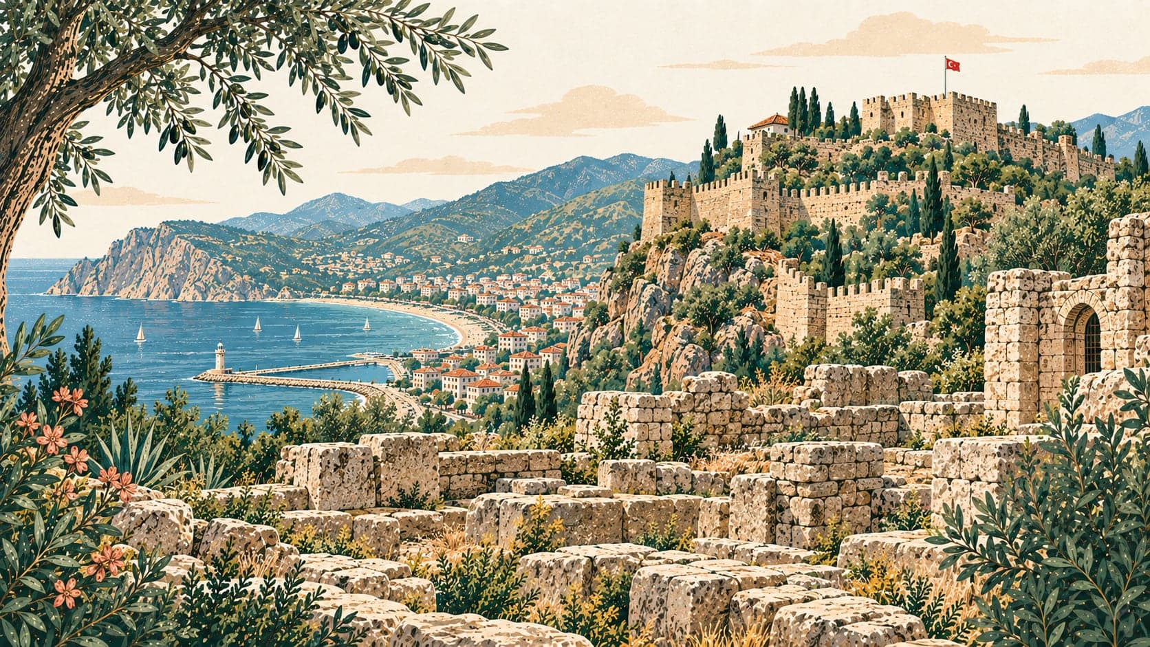 Illustration of Alanya Kalesi, Antalya