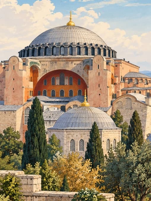 Illustration of Hagia Sophia Mosque, İstanbul