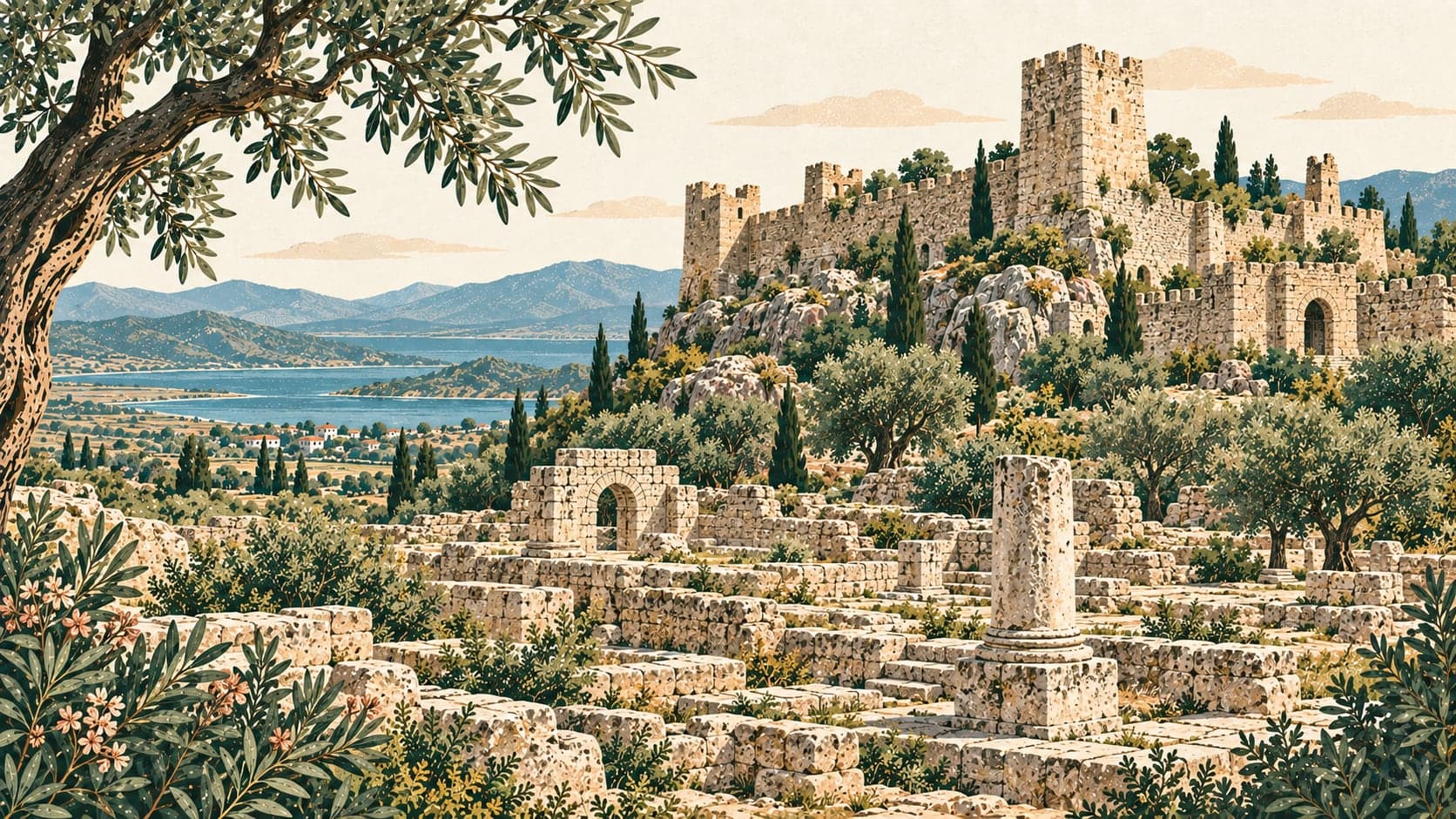 Illustration of Beçin Castle, Muğla
