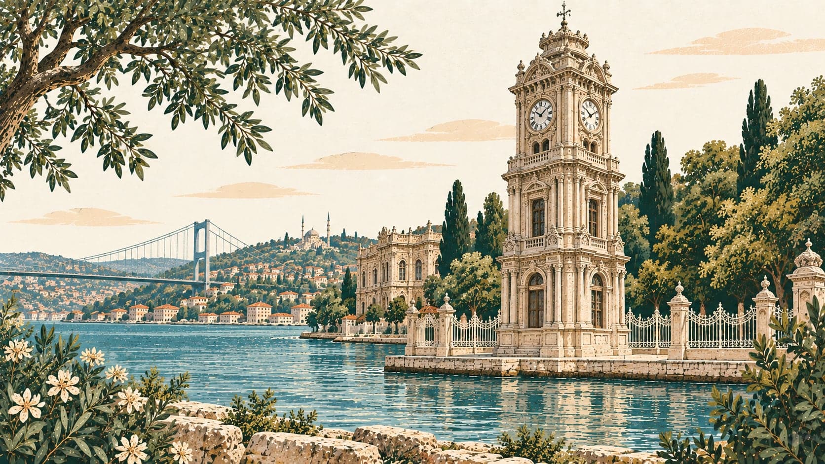 Illustration of Dolmabahçe Saat Kulesi, İstanbul