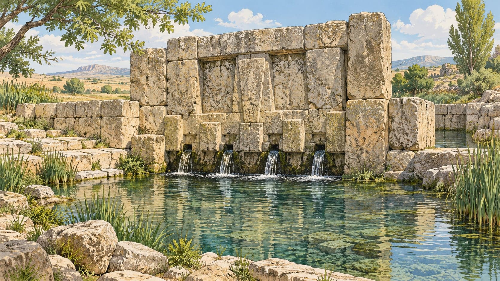 Illustration of Eflatunpınar Hittite Water Monument, Konya