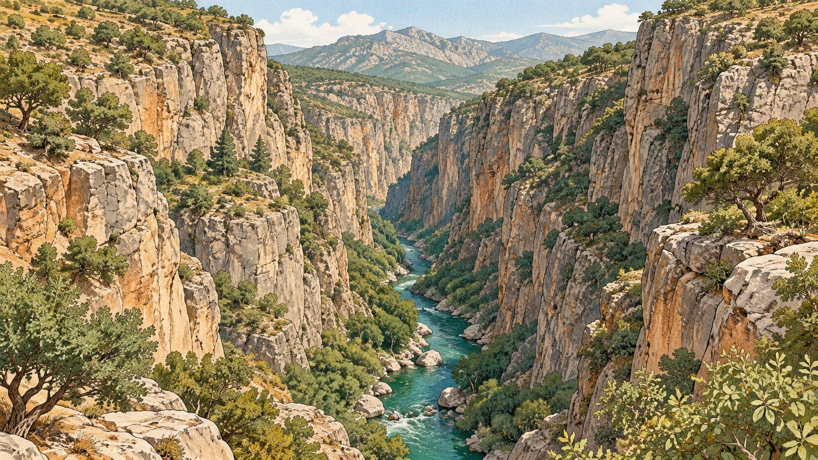 Illustration of Emecik Canyon, Denizli