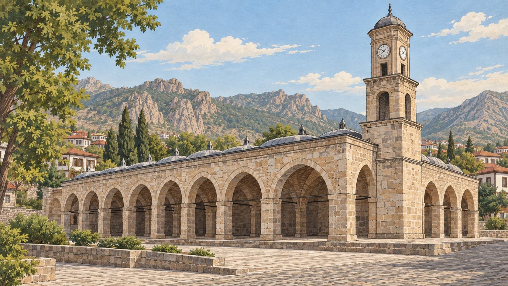 Illustration of Gümüşhacıköy Bedesten and Clock Tower, Amasya