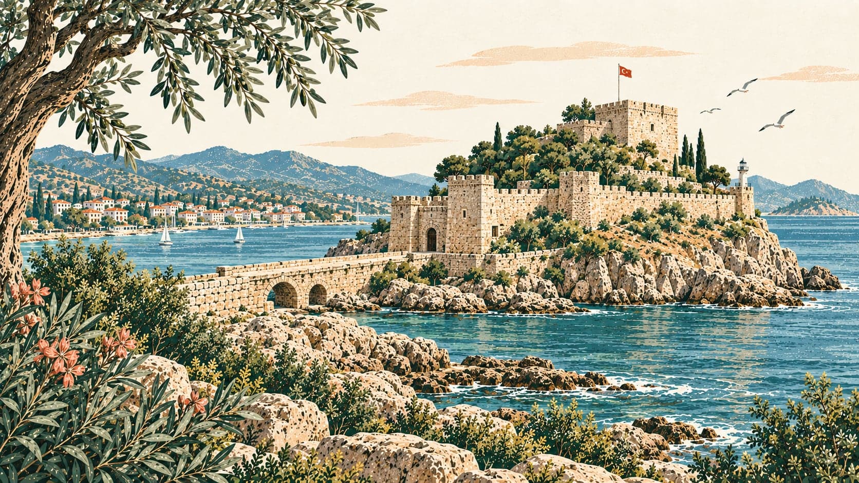 Illustration of Güvercinada Castle, Aydın