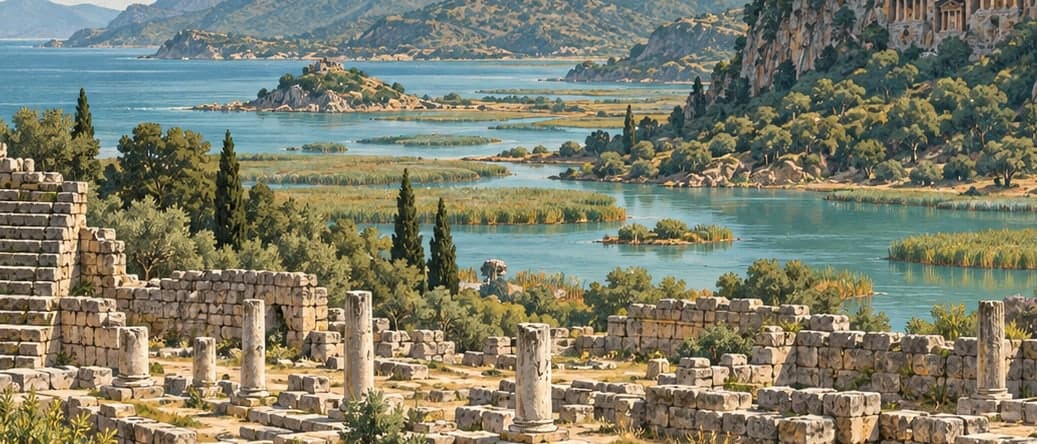Illustration of Kaunos Archaeological Site, Muğla